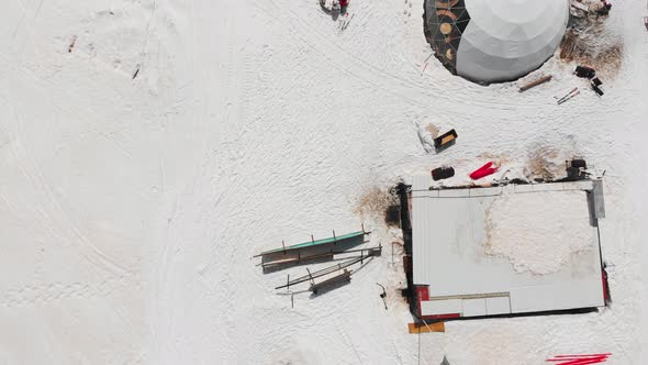 Birds Eye View Fun Park With Skiers Chilling