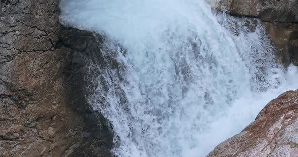 Closeup Mountain Waterfall in Rocks Slow Motion