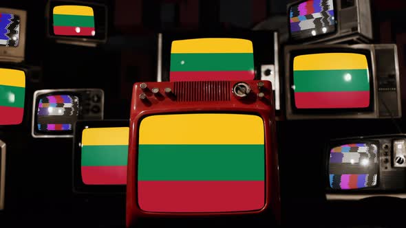 Flag of Lithuania on Retro TVs. 4K.