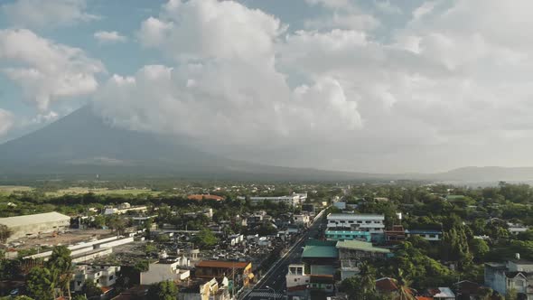 Rural City at Mayon Volcano Erupt Aerial