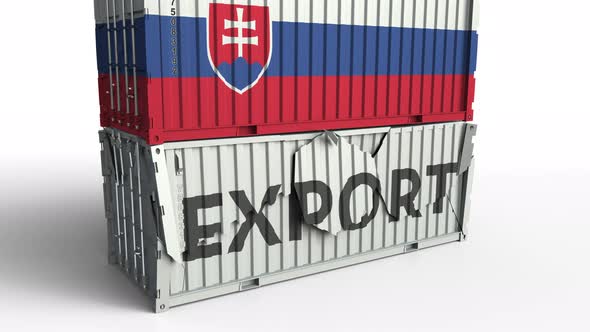 Container with Flag of Slovakia Breaks Container with EXPORT Text