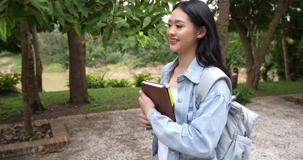 Asian Woman Student Walking