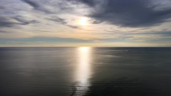 Aerial view seascape in sunset evening