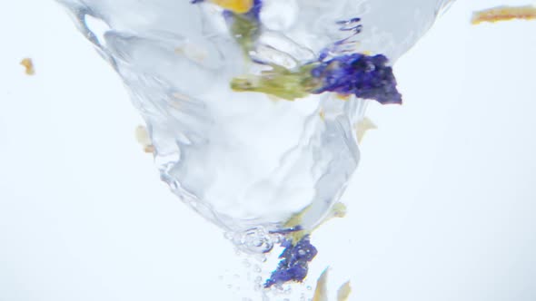 Orange Zest and Flowers Spinning in Water Vortex