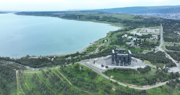 Tbilisi, Georgia - May 30 2022: Aerial view of Memorial History of Georgia