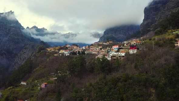 Flying Around the Village of Curral Das Freiras in the Madeira Islands Portugal