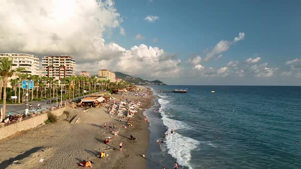 Beautiful beach on the Mediterranean Sea aerial view 4 K