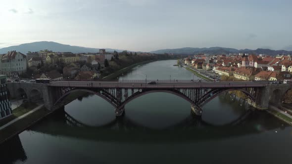 Aerial view of the Old Bridge in Maribor