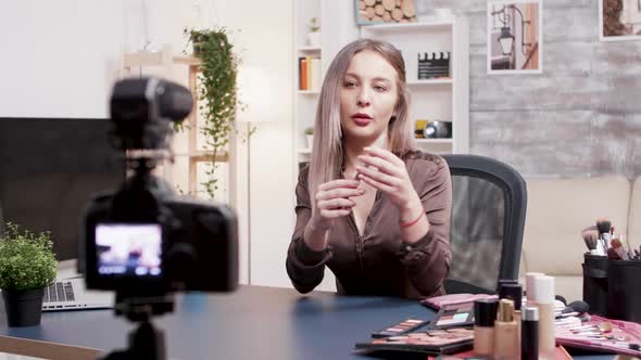 Famous Beauty Influencer Showing How To Use Makeup Brush