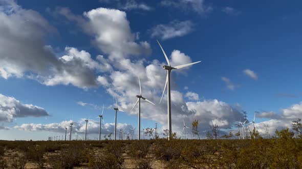 Driving past massive wind turbines in the California desert