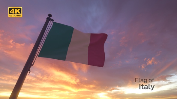 Italy Flag on a Flagpole V3 - 4K