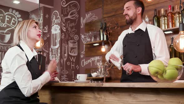 Slide Shot of Restaurant Workers Chatting After Work