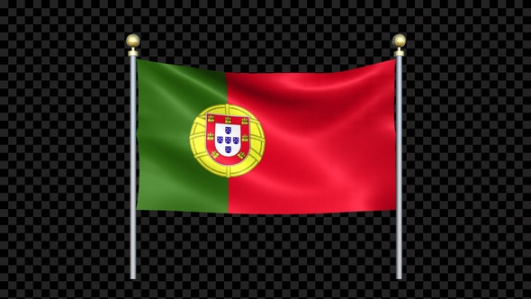 Portugal Flag Waving In Double Pole Looped