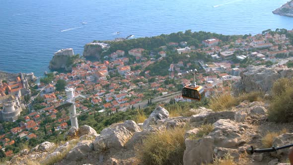 Panoramic view of cable car and Dubrovnik old town