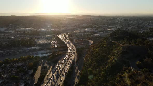 Aerial Los Angeles Freeway traffic