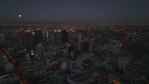 Elevated Panoramic Shot of High Rise Buildings in City Centre at Night