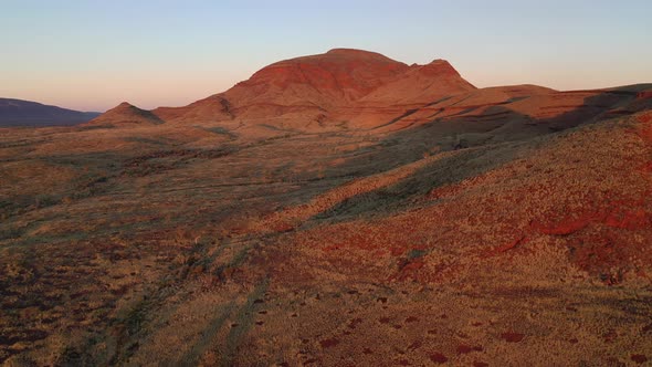 Summit of Mt Bruce, Karijini National Park, Western Australia Sunrise Sunset 4K Aerial Drone