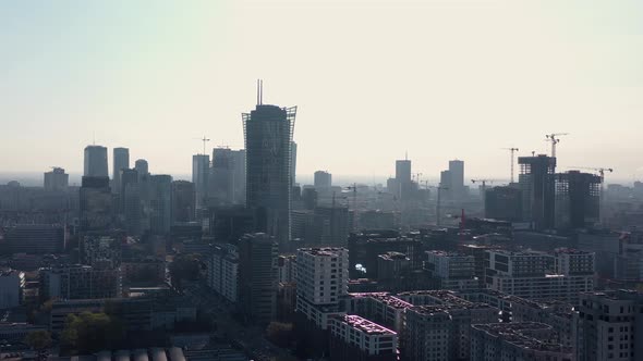 View From the Height on Warsaw Business Center, Skyscrapers, Buildings and Cityscape in the Morning
