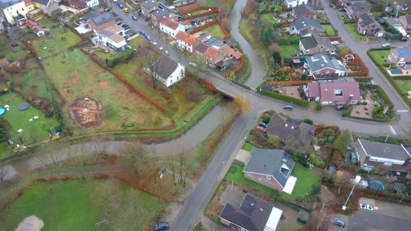 Serie of 5 Drone flight in winter of the village Schin op Geul in Limburg The Netherlands. We see ho