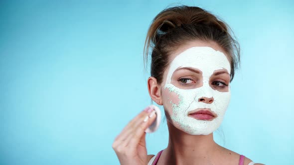 Girl Removes Dry White Mud Mask