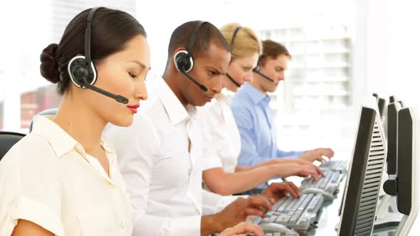 Call centre employees working