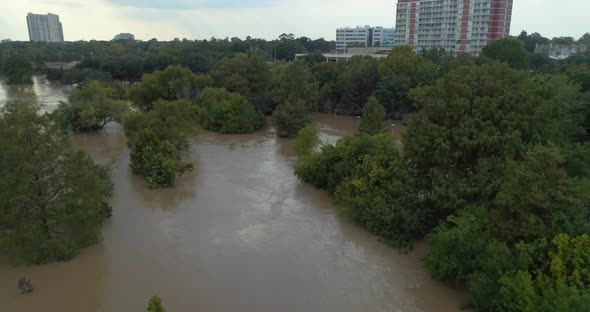 Aerial of Heavy flooding in Houston, Texas after Hurricane Harvey