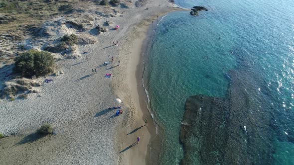 Village of Chora on the island of Naxos in the Cyclades in Greece from the sky