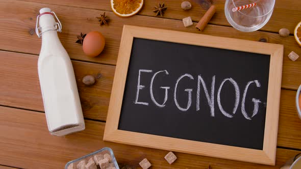 Eggnog Word on Chalkboard, Ingredients and Spices