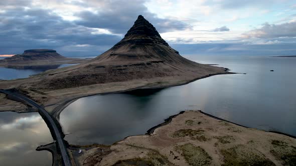 Kirkjufell Mountain Western Iceland Coastline Fjord at sunset