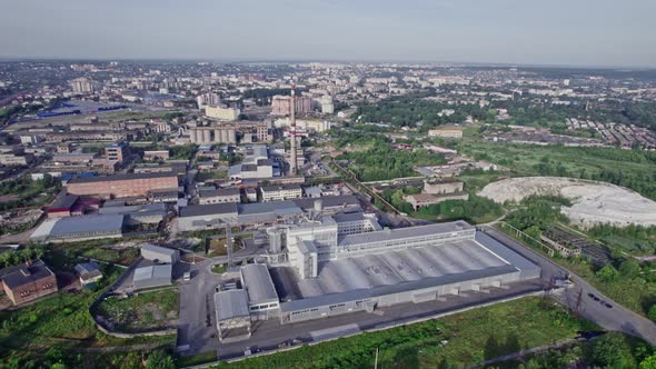 Aerial Top View of the Large Logistics Park with Factories
