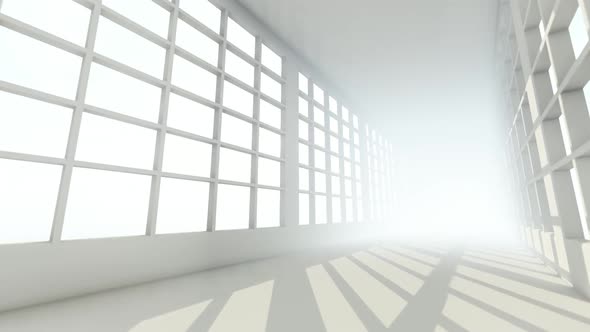 Futuristic Empty White Corridor With Bright Light From Windows 3