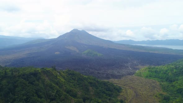 Panoramic view of Mount Batur volcano in Bali, Indonesia