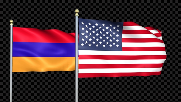 Armenia And United States Two Countries Flags Waving