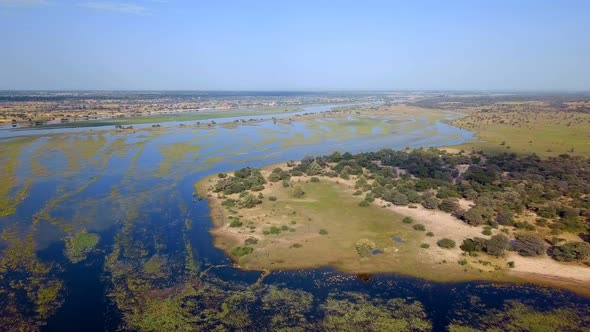 Okavango delta river on Namibia and Angola border