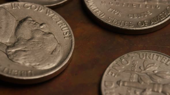 Rotating stock footage shot of American monetary coins 