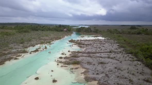 Aerial view on Los Rapidos a beutiful river near Bacalar in Yucatan in Mexico