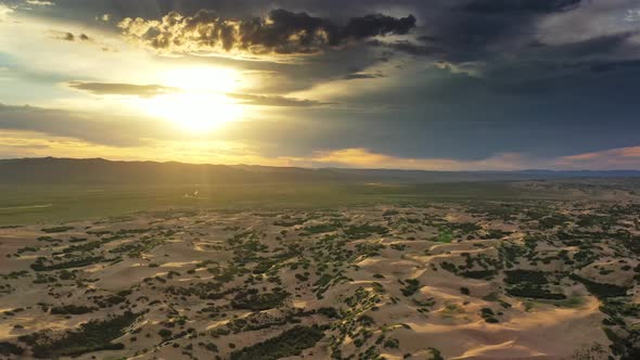 Sand Dunes in Desert at Sunset in Mongolia