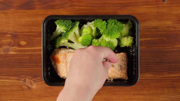 Salmon Steak and Broccoli Closeup