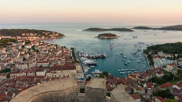 Day to Night Time Lapse of Hvar Town Croatia