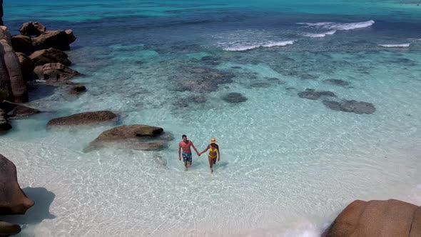 Anse Cocos Beach La Digue Island Seyshelles Drone Aerial View of La Digue Seychelles Bird Eye View