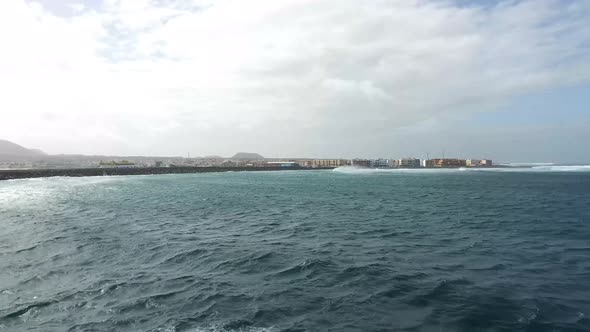 Waves and splashes taken from a boat in the ocean taken in Lanzarote