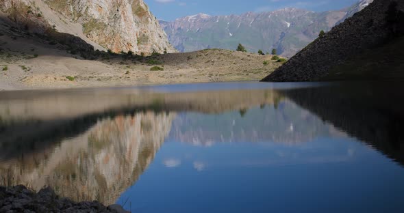 Lake in the mountains of Uzbekistan. Early morning view. Central Asia Tian Shan mountains, Lake Bada
