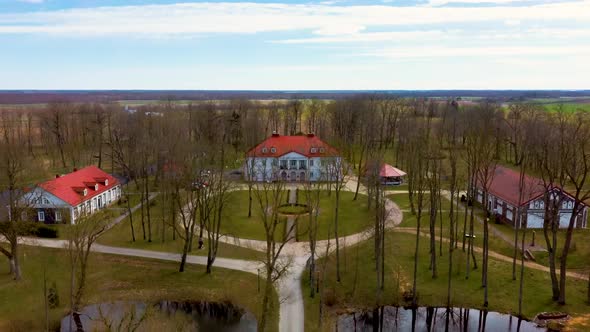 Amazing Aerial View Bistrampolis Palace and Parkin Lithuania, Panevezys District.