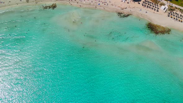 Sandy Beach Crystal Clear Waters Nissi Beach Island of Cyprus Aerial View