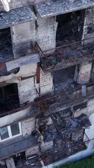 Vertical Video of a Residential Building Destroyed By the War in Ukraine