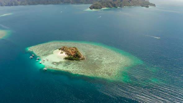 Small Torpical Island with White Sandy Beach, Top View.