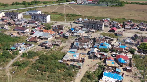 Aerial view of gypsy settlement in Secovce city in Slovakia