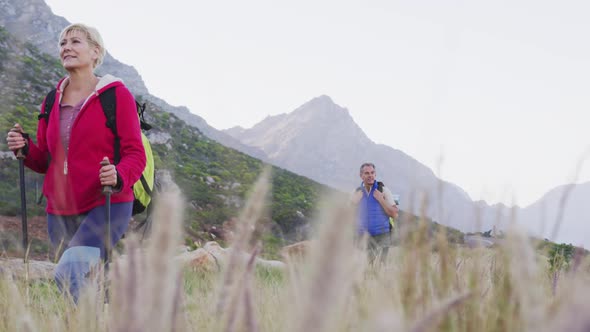 Senior couple on a hike together in nature