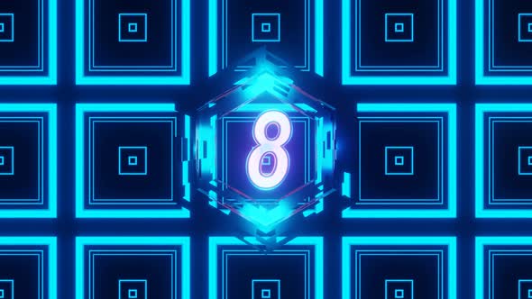 4K Neon bright glowing countdown timer from 10 to 0 seconds alt