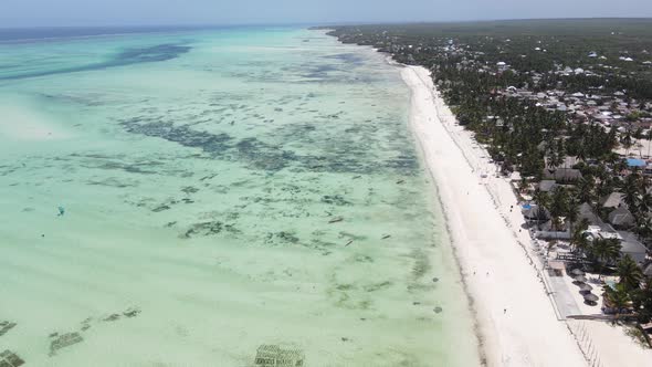 Aerial View of Low Tide in the Ocean Near the Coast of Zanzibar Tanzania